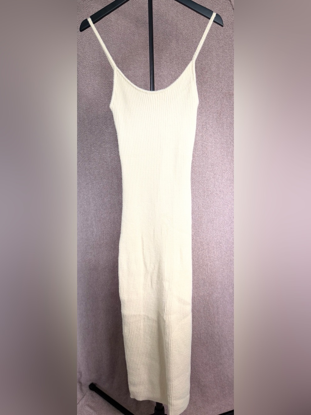Forever 21 Cream Ribbed Knit Maxi Dress Spaghetti Strap Bodycon Minimalist